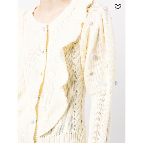 Olivia‎ Rubin Women's Cream Rou Pompom Ruffled Knitted Cotton Cardigan XS - Picture 6 of 6
